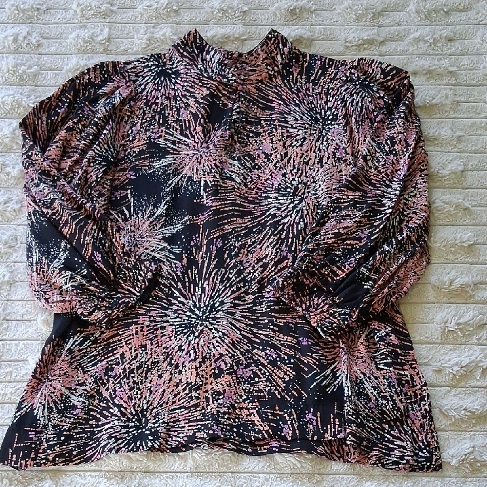 Masai Black and Pink Graphic 3/4 Sleeve Blouse with Mandarin Collar